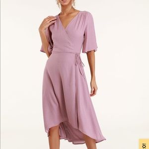 Farah Mauve Print Midi Wrap Dress